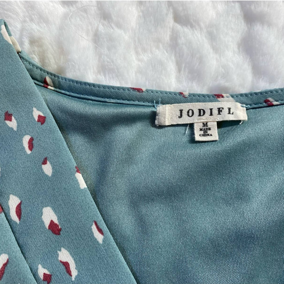 Mint Green Printed V-Neck Bubble long sleeve blouse - Picture 9 of 16